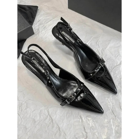 Sonicelife 2024 Summer High Heel Sandals Buckle Punk Style Stiletto Pointed Toe Sexy Fashion Women's Shoes Luxury Sandals Women Designers