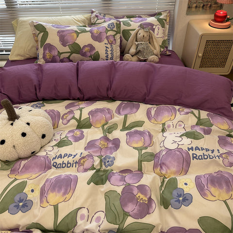 Sonicelife Gradient Blue Bedding Set Flat Bed Sheet Duvet Cover Single Double Full Queen King Bedclothes Ins Pure Bedroom Linen