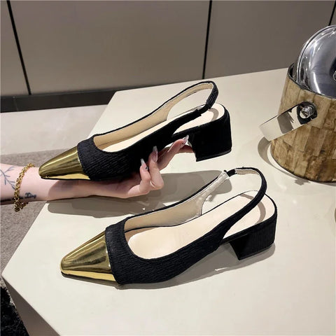 Sonicelife 2024 High Quality Women's Shoes Basic Women's High Heels Fashion Pointed Toe Party Square Heel Ladies Shoes Zapatos