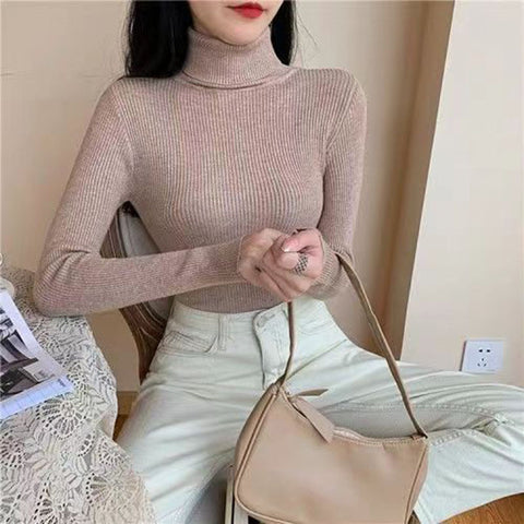 Sonicelife Simple Turtleneck Sweater Women Winter Basic Elastic Slim Knit Jumper Ladies Fall Long Sleeve Female Pullover Top New