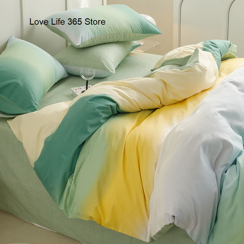 Sonicelife Gradation Pink Color Bedding Set Flat Bed Sheet Duvet Cover Single Double Full Queen King Bedclothes Ins Pure Bedroom Linen