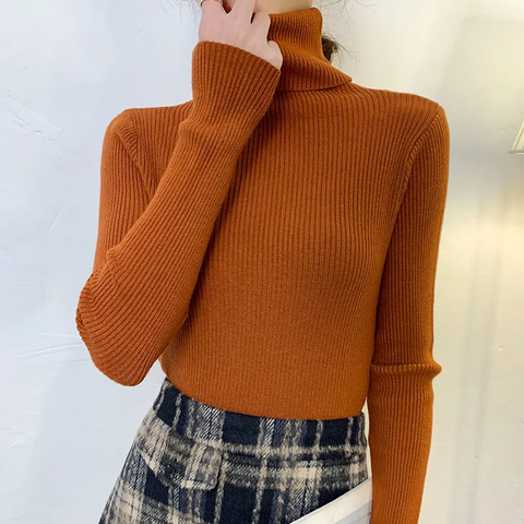 Sonicelife Women Fall Turtleneck Sweater Knitted Soft Pullovers Cashmere Jumpers Basic Soft Sweaters Female Basic Blouse New