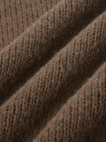 Sonicelife-Solid V Neck Slit Rolled Sweater