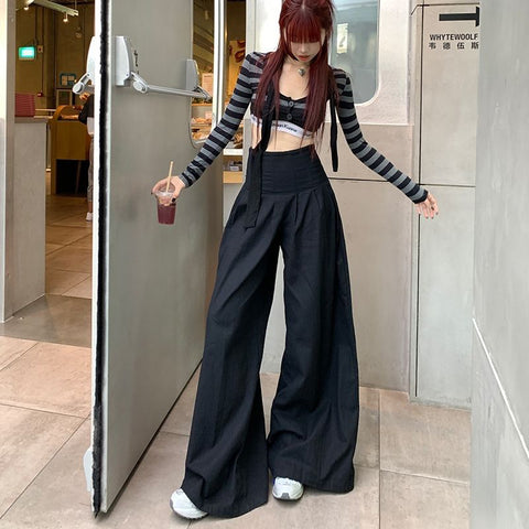 Sonicelife Women High Waist Wide Leg Pants Summer Y2K Casual Streetwear Straight Trousers Korean Fashion All Match Loose Chic Female Pants