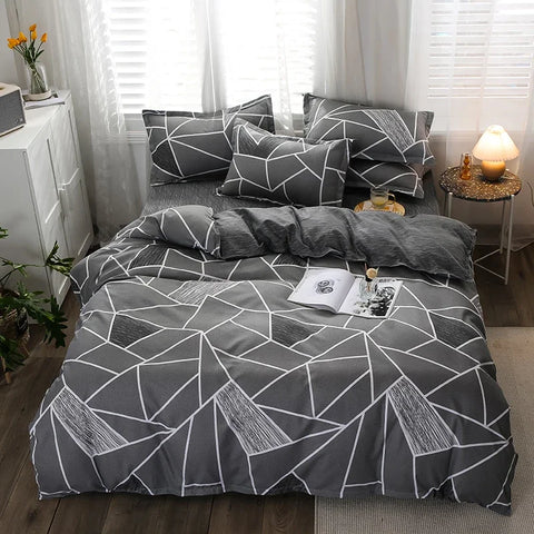 Sonicelife Grey Geometric Pattern Duvet Cover Four set series for Adults Teens Polyester Bedding Set with Zip Closure Comforter Covers