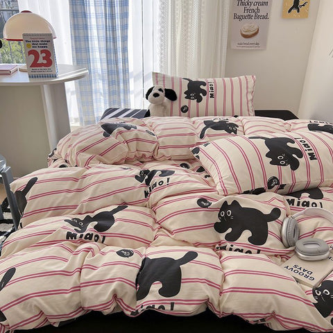 Sonicelife Ins Korean Cartoon Little Bear Cute Bedding Set Autumn Winter Polyester Bed Sheet Pillowcase Twin Full Queen Size Quilt Cover