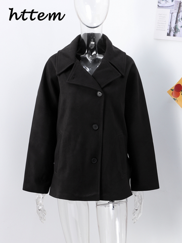 Sonicelife Elegant Woolen Blends Coat Women Loose Lapel Single Breasted Long Sleeve Pockets Jackets 2024 Autumn Lady Street Thicken Outwear