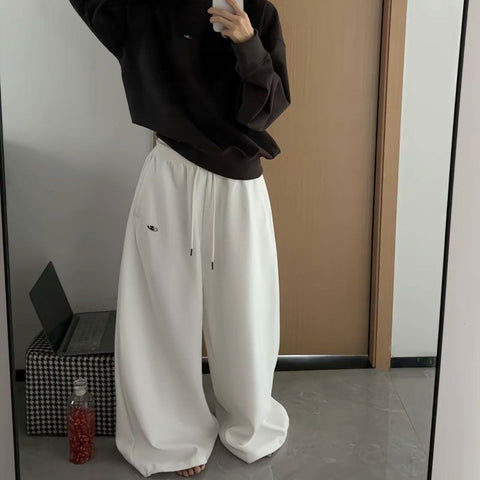 Sonicelife Y2K Cotton Sweatpants Woman Black Oversize Streetwear Trousers Korean High Waist All Match Loose Casual Drawstring Jogger Pants