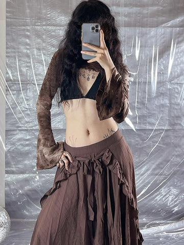 Sonicelife Vintage Y2k Irregular Skirt Women Streetwear Pastel Goth High Waist Lace-up Skirt Harajuku Cyber Punk Grunge Clothes