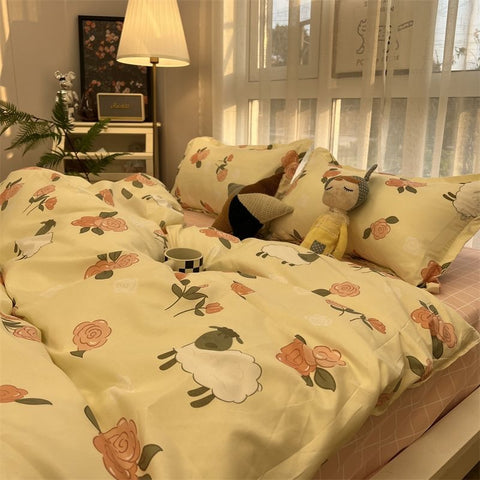 Sonicelife Ins Purple Solid Color Bedding Set Flat Bed Sheet Duvet Cover Single Double Full Queen King Bedclothes Ins Pure Bedroom Linen