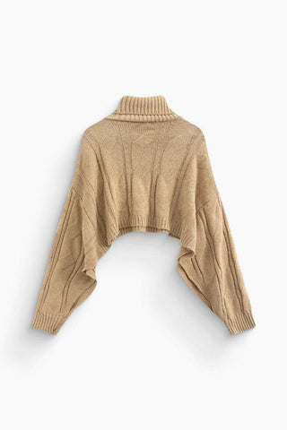 Sonicelife-Turtle Neck Cape Sleeve Knit Crop Top
