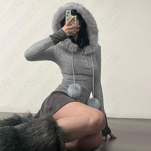 Sonicelife Korean Y2K Kawaii Casual Sweater Winter Warm Women's Attitude Interesting Cute Clothing Maiden Personality Fashion Punk Knitwear