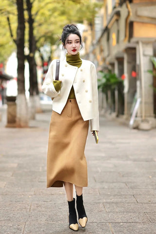 thanksgiving outfit Sonicelife Fashionable High-End Tweed Style Women's Sweater Skirt Leather Jacket Suit New Arrival Autumn 2024 Elegant and Stylish