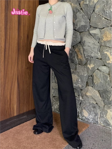 Sonicelife Casual Patchwork Drawstring Women Sweatpant Cotton Fashion Street Y2K Wide Leg Pant Spring Summer Chic Sporty Trouser 2025 New