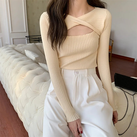 Sonicelife 2024 Autumn Winter Women Sweater Chic Cashmere Pullovers Women Long-sleeved Knitted Streetwear Jumpers Solid Sweater