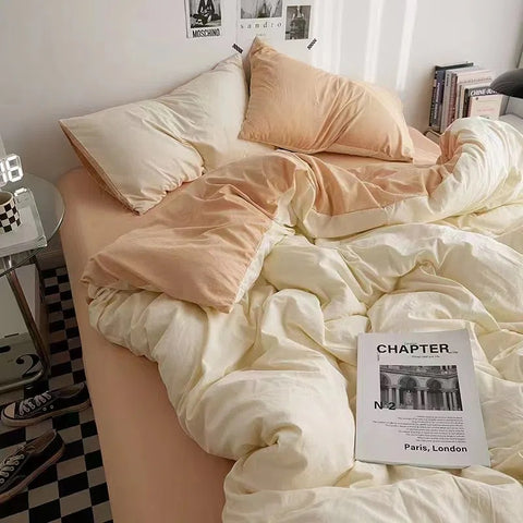 Sonicelife Nordic Princess Pink Bedding Set Girls Boys Single Double Size Flat Sheet Duvet Cover Pillowcase Bed Linens Home Textile