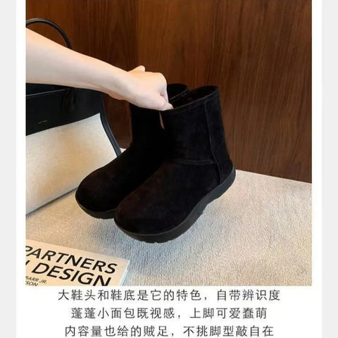 Sonicelife 2024 High Quality Ladies Shoes Slip-on Women's Boots Fashion Short Plush Daily Boots Women Hot Sale Round Toe Solid Snow Boots
