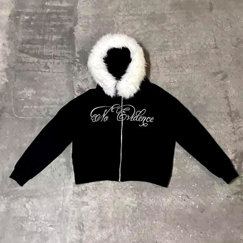 Sonicelife Hip Hop Punk Grunge Gothic Aesthetic Print Women Men Hoodies Y2K Harajuku Emo Girls Casual Fur Collar Sweatshirt Chic Streetwear