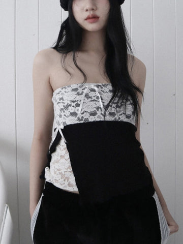 Sonicelife Hotsweet Y2k Vest Women Soft Goth Streetwear Cute Lace Patchwork Strapless Crop Tank Tops Fairycore Grunge Indie Clothes