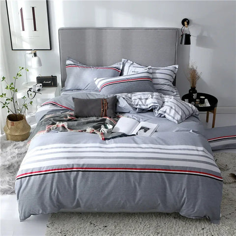 Sonicelife Grey Geometric Pattern Duvet Cover Four set series for Adults Teens Polyester Bedding Set with Zip Closure Comforter Covers