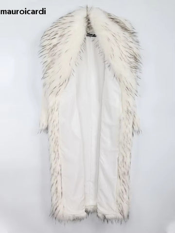 christmas outfit Sonicelife Winter Long White Thick Warm Luxury Elegant Fluffy Faux Fur Coat Women with Fake Fox Fur Trim Sashes Furry Overcoat