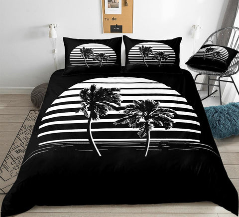 Sonicelife Coconut Palm Tree Bedding Set Tropical Plant Home Textile Black White Duvet Cover Set Palm Leaves Bedclothe Tropic Bed Linen
