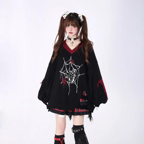 Sonicelife Autumn Y2k Gothic Sweater Women Harajuku Vintage Punk Long Sleeve Knitted Pullover Grunge Fashion Streetwear Oversize Sweaters