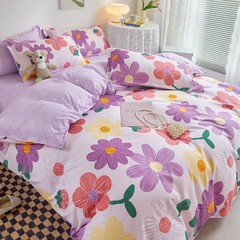 Sonicelife Garden Flowers And Cute Rabbit Pattern Duvet Cover Nordic Style Full Size Bedding Sets Queen Double For Girls Gift Pink