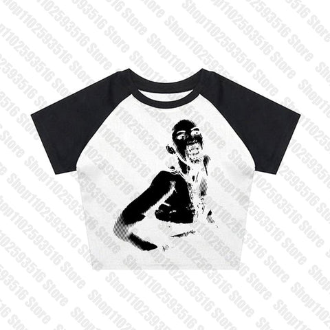 Sonicelife Y2k style Crop Top Summer Gothic Slim Vintage emo Graphic Baby Tee emo Cute Punk Hip Hop Women Crop top Short Sleeve Streetwear