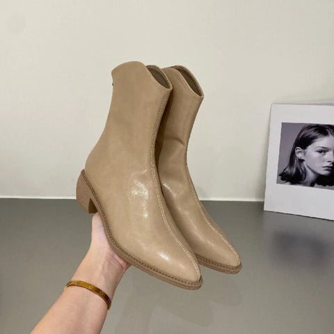 Sonicelife Booties Work Short Shoes for Woman Brown  Ankle Boots Pointed Toe Elegant with Medium Heels Footwear Trend 2025  New In Pu