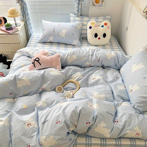 Sonicelife Cute Kids Bedding Set Rabbit Dinosaur No Filler Single Queen Size Duvet Cover Flat Sheet Pillowcase Girls Boys Comforter Duvet