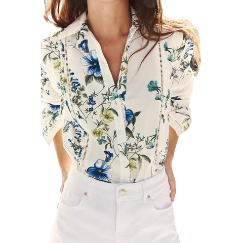 Sonicelife Women's Floral Printed Shirt Poplin Fabric Fashionable Temperament Long Sleeved Single Breasted Top New