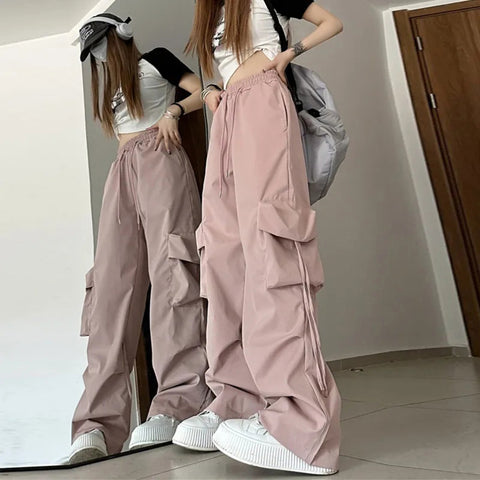 Sonicelife Cargo Pants High Waist Women Streetwear Hip Hop Y2K Trousers Loose Casual American Style 90S Pockets Fashion Female Pants