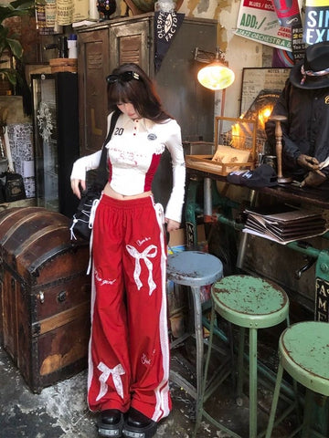 Sonicelife Y2K New Hot Girl Style Skirt Suit Bow Trousers Fashion Sexy Two Piece Lace Design Street Harajuku Mini Skirt Polo Long Sleeves