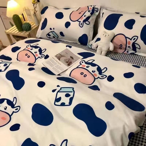 Sonicelife Korean Style Cartoon Sheep Bedding Set Girls Kids Twin Full Queen Size Bed Flat Sheet Duvet Cover Pillowcases Bed Linen Kawaii