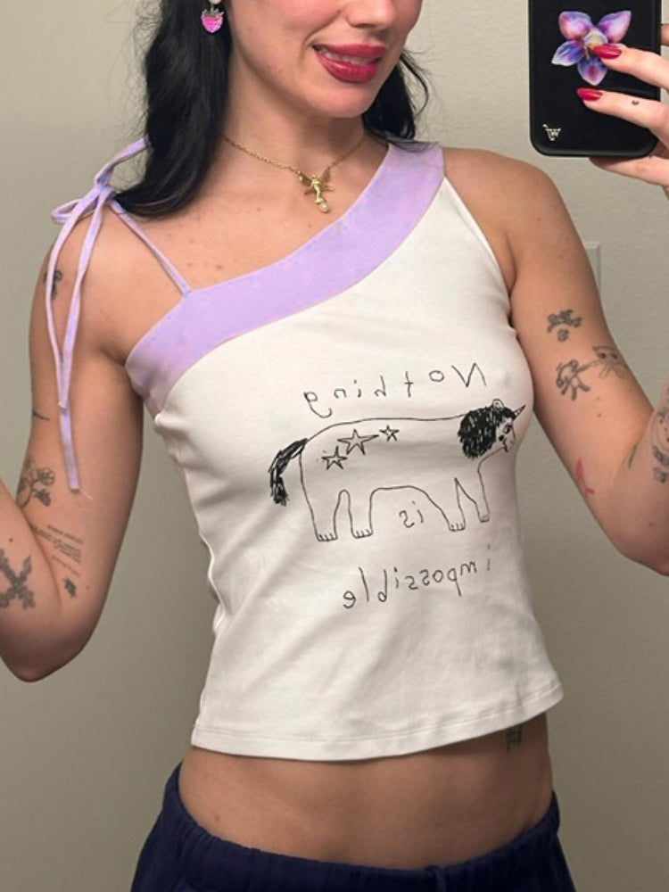 Sonicelife Hotsweet Y2k Camisole Women Streetwear Hipster Vintage 2000s Cute Kawaii Lettes Printed Lace-up Crop Tank Tops Female
