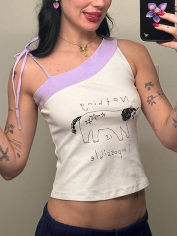 Sonicelife Hotsweet Y2k Camisole Women Streetwear Hipster Vintage 2000s Cute Kawaii Lettes Printed Lace-up Crop Tank Tops Female