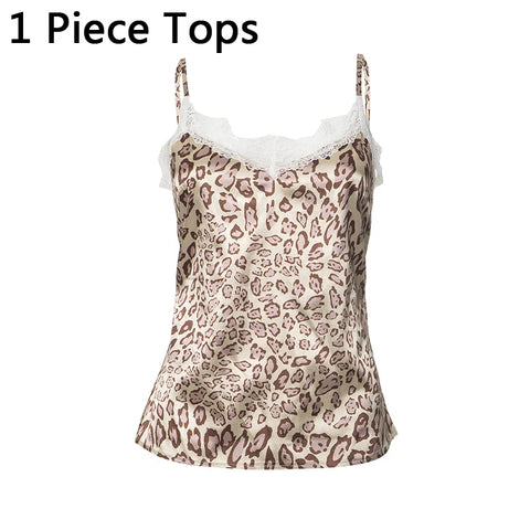 Sonicelife Y2K Retro Women 2 Piece Leopard Camisole Pearl Ruffles Skirts Sets Lace Ruffle Strap Bustiers Irregular Skirts Two Piece Outfits