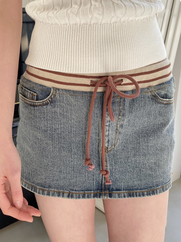 Sonicelife Vintage Denim Mini Cargo Skirts Women New Casual Slim Sexy Low Rise Drawstring Skirt American Retro Sweet Preppy Style Y2K Falda