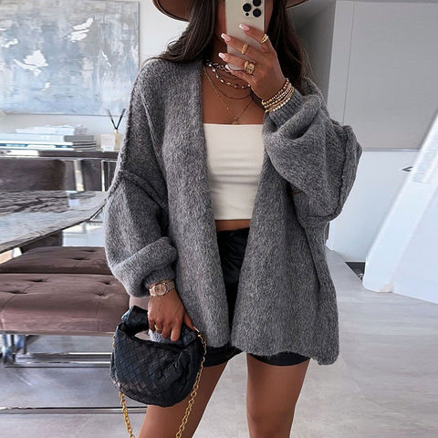 Black Friday Sonicelife Casual Knitted Solid Open Cardigan Women Loose Warm Long Sleeve Sweaters Female Autumn Elegant Fashion Simple Daily Outwear