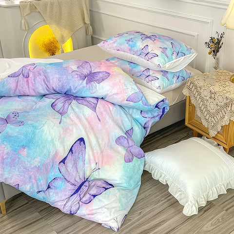 Sonicelife 3-Piece Vibrant Rainbow Butterfly Duvet Cover Set - Soft, Cozy Girls' Bedding with 1 Duvet Cover and 2 Pillowcases - Ideal Room