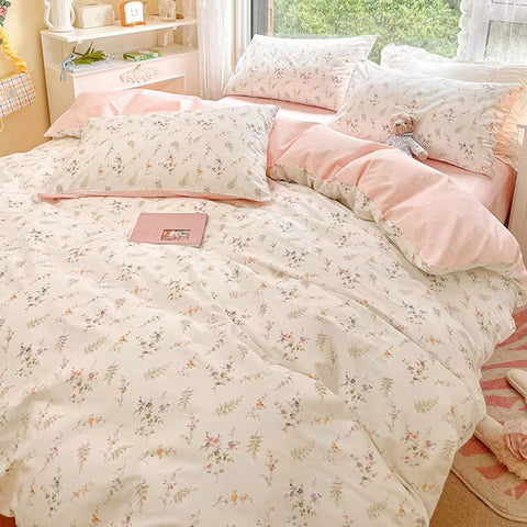 Sonicelife Ins Pink Flowers Bedding Set Fashion Flat Sheet Duvet Cover No Filling Pillowcase Twin Full Queen Nordic Boy Girl Bed Linen