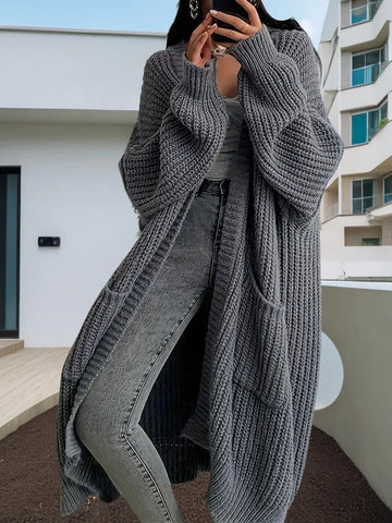 christmas outfit Sonicelife 2025 Women Pockets Sweater Cardigan Kintted Jacket Spring Autumn Crochet Loose Long Winter Maxi Warm Jumper Coat Cardigans