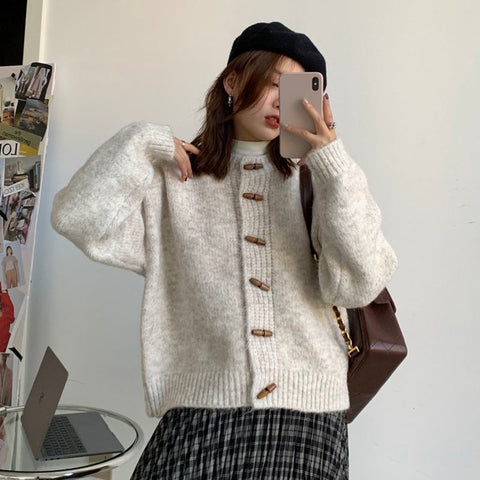 christmas outfit Sonicelife Gentle knitted sweater women's coat artistic retro round neck lazy style cardigan autumn and winter top women clothing y2k tops