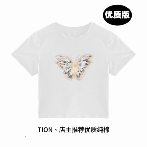 Sonicelife Y2k Summer T shirts Cropped Tops Women Clothes Vintage 90s Short Sleeve Sexy O-Neck Punk Streetwewar Tee Goth Femme T shirt Top