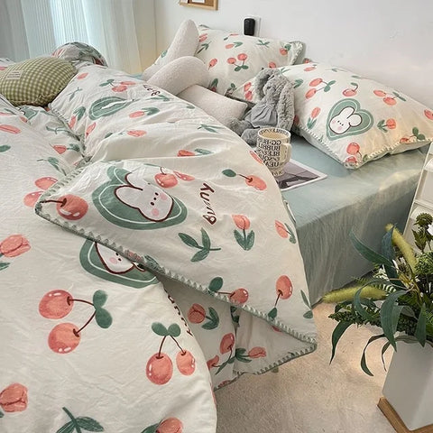 Sonicelife Floral Dream Bedding Set Soft Cotton Duvet Cover Queen King Size Pillowcase Bed Linens