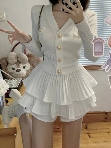 Sonicelife 2025 Spring Korea Fashion Knitted Suit Black Slim 2 Piece Skirt Set Casual Elegant Sweater + Women Outwear Casual Y2k Mini Skirt