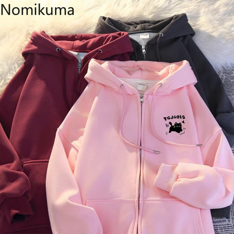 Sonicelife Hooded Sweatshirts for Women 2025 Ropa Mujer Thicked Oversized Jackets Y2k Tops Casual Fashion Anime Zipper Hoodies Coats 49C858