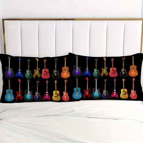 Sonicelife 2/3pcs Vibrant Guitar Music Instruments Duvet Cover Set - Soft & Stylish Bedding for Music Lovers 1 Duvet Cover + 1/2 Pillowcase