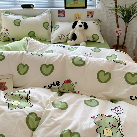 Sonicelife Kawaii Bear Bedding Set No Filler Ins Single Queen Size Duvet Cover Flat Sheet Pillowcase Kids Adult Boys Home Hotel Bed Linens